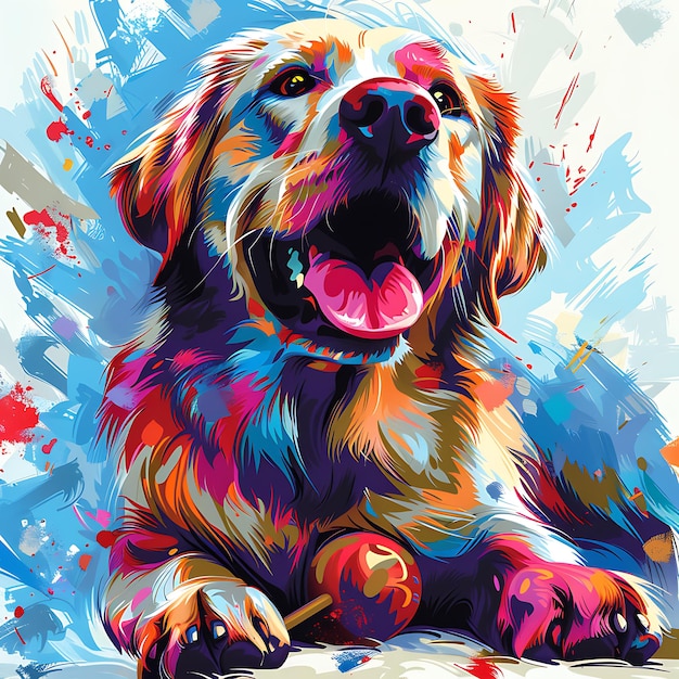 Golden Retriever Scottish Gun Dog in Charming Illustration