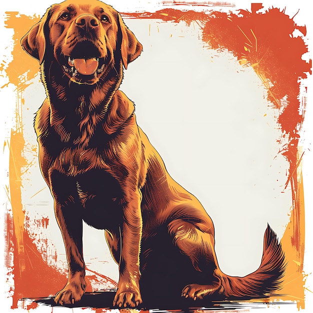 Golden Retriever Scottish Gun Dog in Charming Illustration