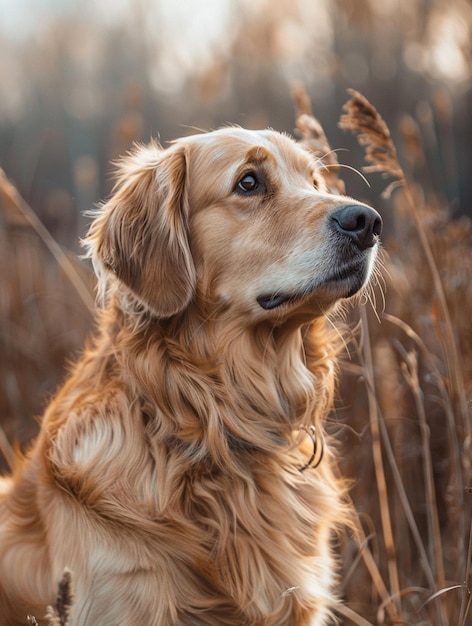 Golden Retriever in Serene Autumn Landscape