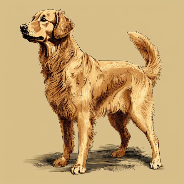 Golden Retriever Standing Up Facing Right Long