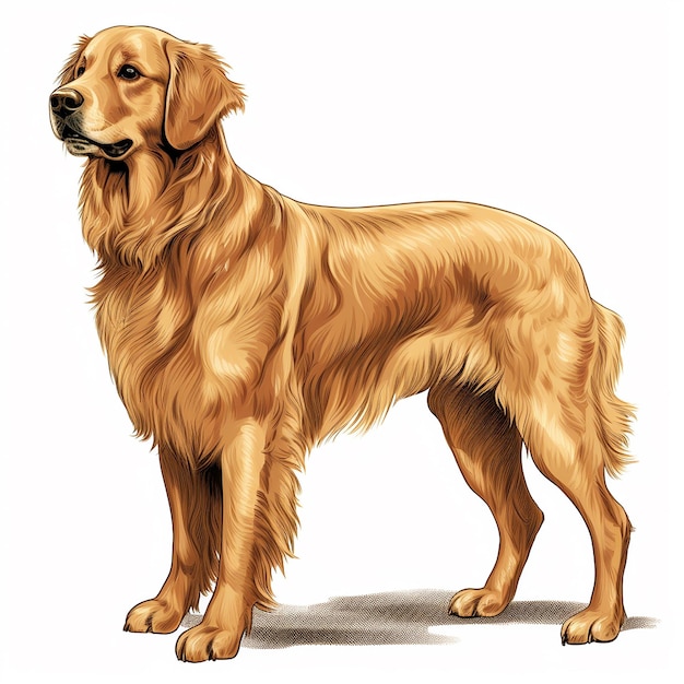 Golden Retriever Standing Up Facing Right Long