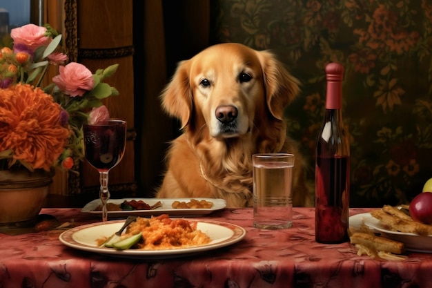 Golden Retriever at Table Image Generative AI