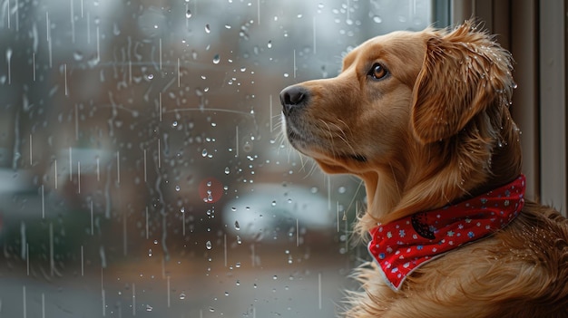 Golden Retriever Watching the Rain