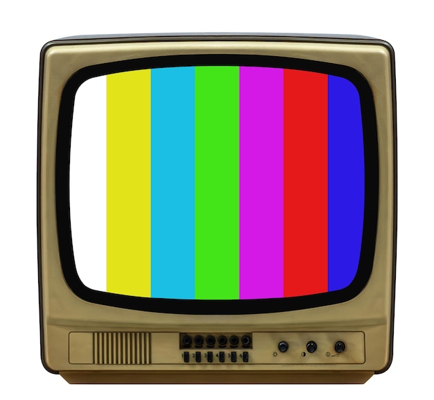 Golden retro television isolated on white background with clipping path