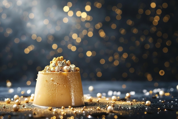 Photo golden rice pudding with sparkling backdrop luxury dessert conc