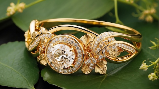 Golden ring in natural flower