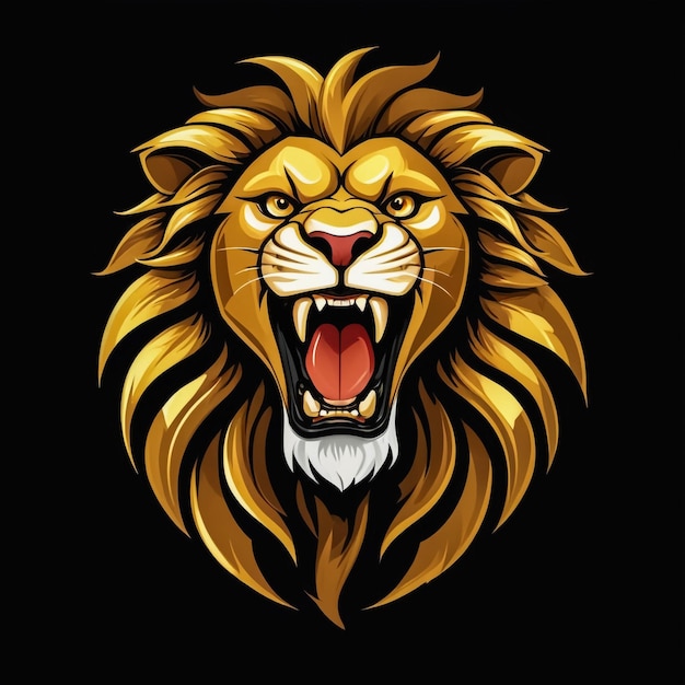 golden roaring lion logo with black background