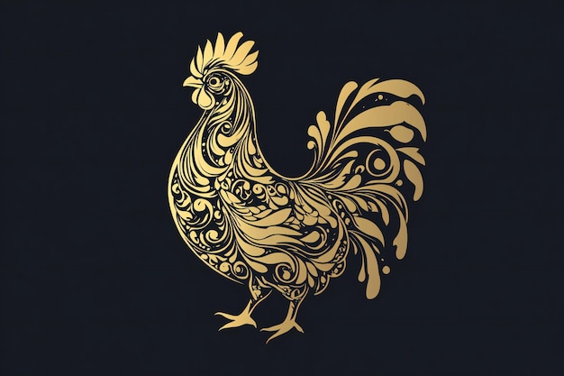 a golden rooster with a gold pattern on its back