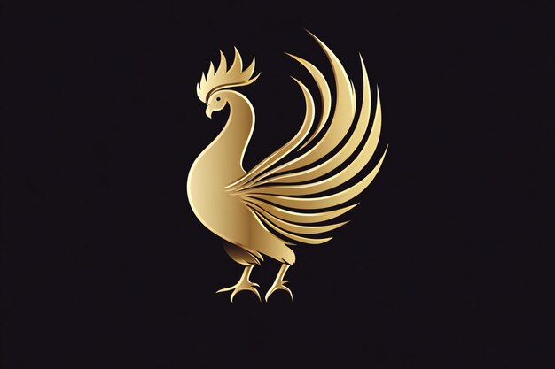 a golden rooster with a gold tail on it