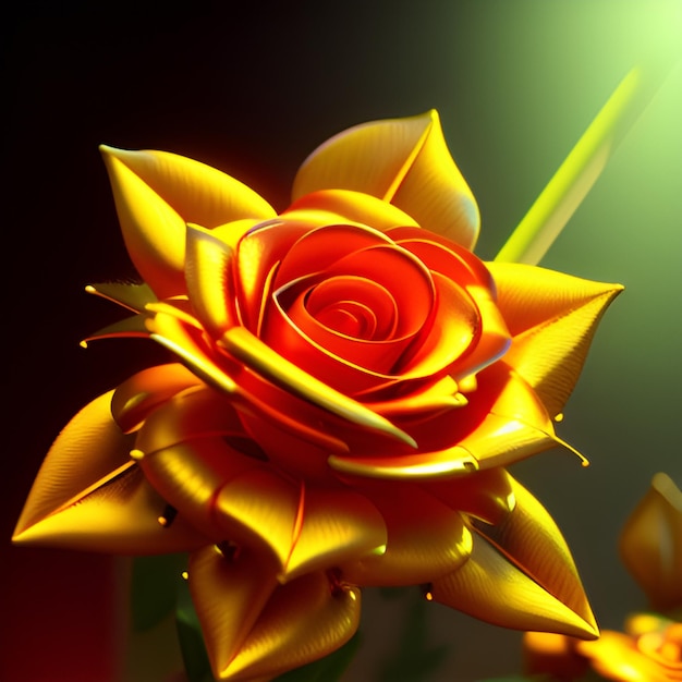 golden rose flower illustration close up generative AI