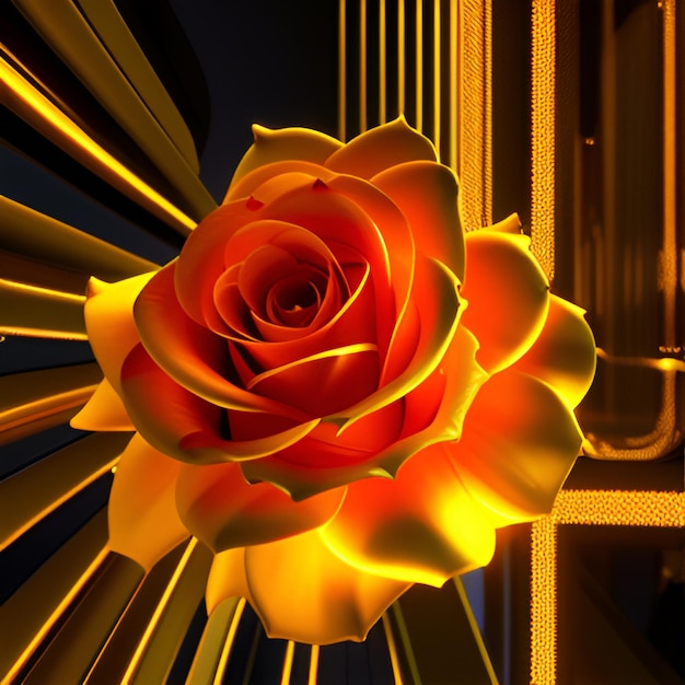 golden rose flower illustration close up generative AI