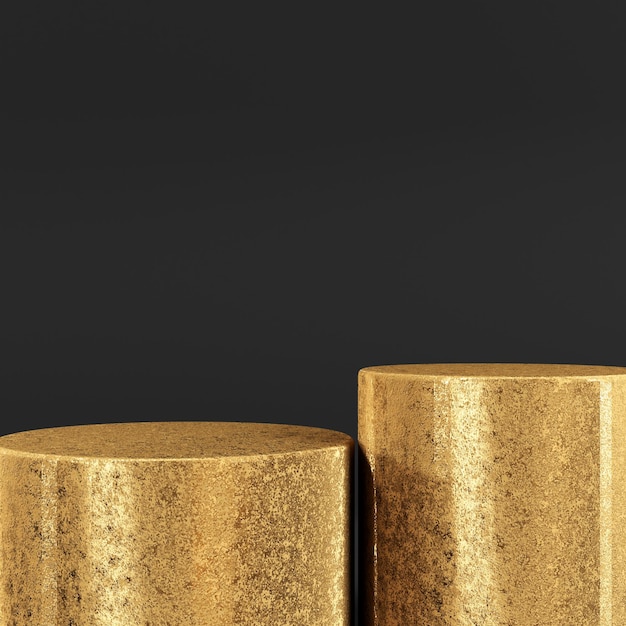 Golden round podium on black background 3D Illustration.