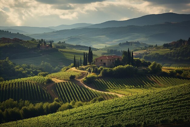 Photo golden rows captivating landscape of tuscany's verdant vineyards