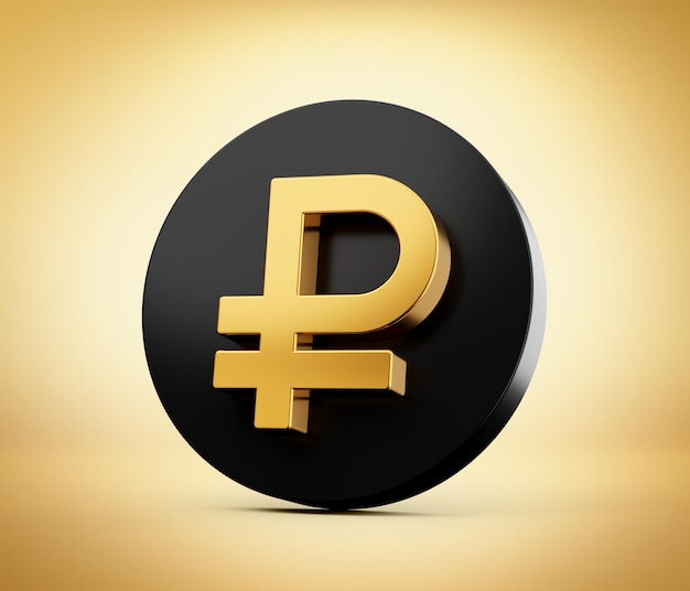 Golden Russian Ruble currency Gold Black 3d Russian Ruble on Golden Background 3d illustration