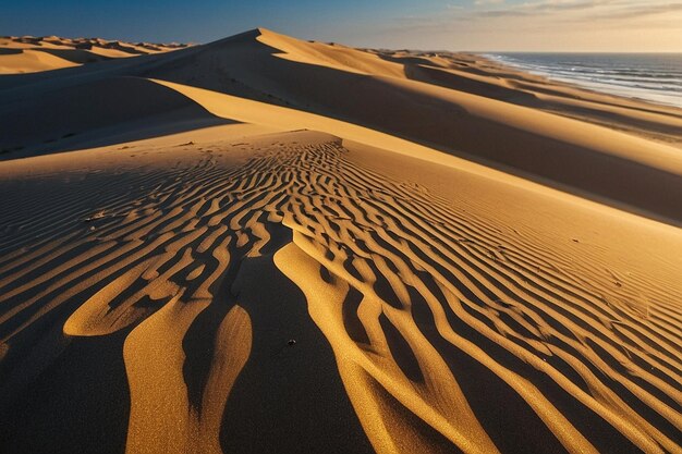 Golden sand dunes meeting the ocean