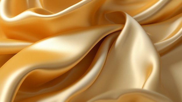 Golden satin background with waves and folds 3d render illustration