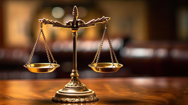 Golden scale of justice with blur background