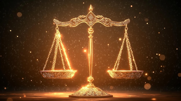 Golden scales of justice on glowing background