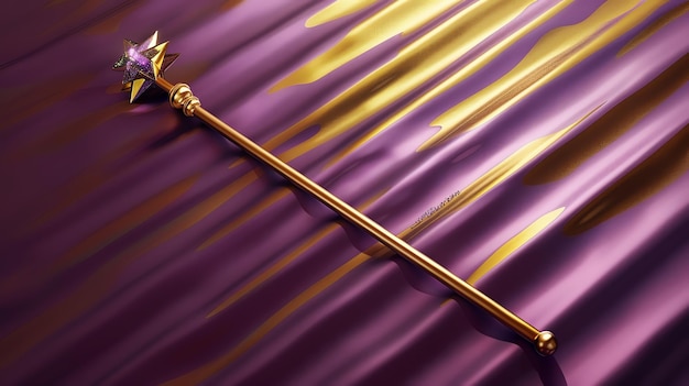 Photo a golden scepter with a jeweled star on a purple and gold fabric