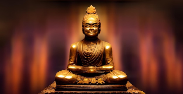 Golden sculpture of seated Buddha. Tibetan Buddhism, Lamaism, Vajrayana Buddhism, Tantric Buddhism.