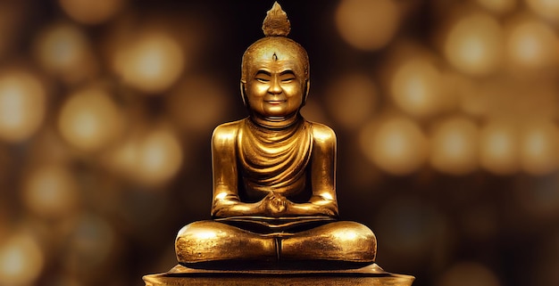 Golden sculpture of seated Buddha. Tibetan Buddhism, Lamaism, Vajrayana Buddhism, Tantric Buddhism.