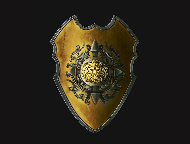 Golden shield isolated on white background. Gaming Assets.