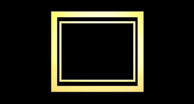 Golden shiny double frame on a black background Golden color frame on isolated black background for text or design3d render