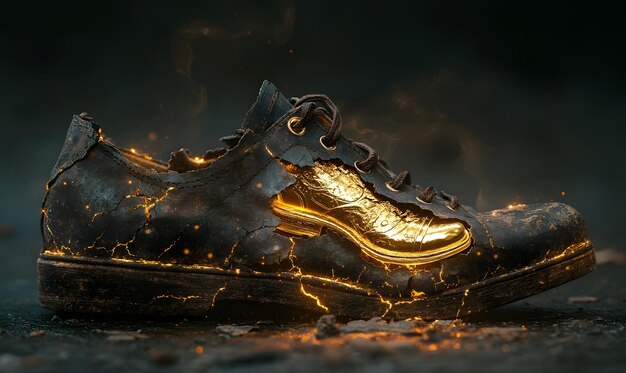 Golden Shoe Emerging An old shoe cracked open with a golden shoe emerging from within