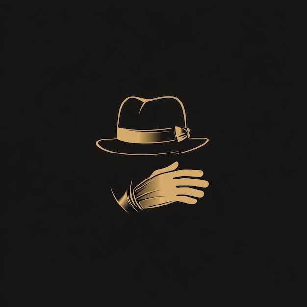 Photo a golden silhouette of a fedora hat and a gloved hand against a black background