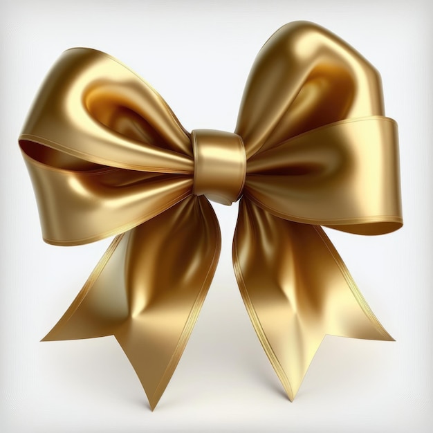 Golden Silk Bow on White Background Illustration Generative AI