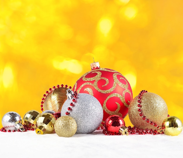 Golden silver and red  Christmas decorations on a bokeh background