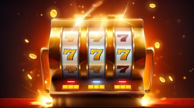 Golden slot machine wins the jackpot 777 Big win concept Casino jackpot