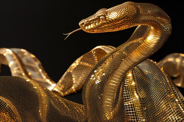 Golden snake on a black background