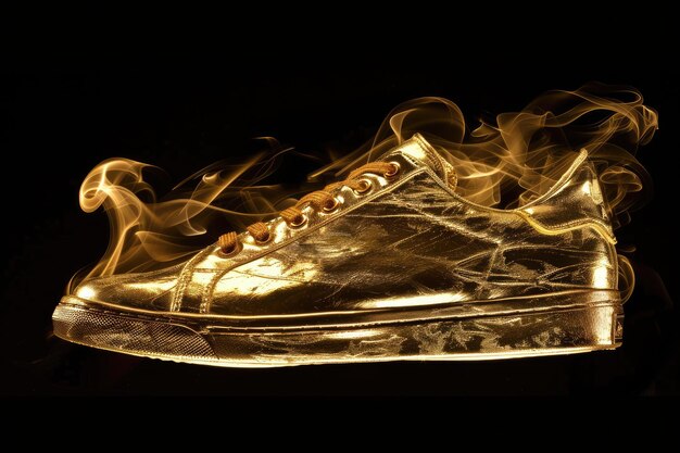 Photo golden sneaker contrasted against black background