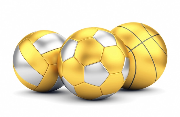 Golden soccer, basketball and volleyball balls