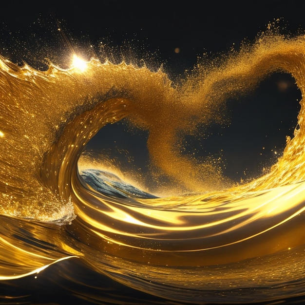 Golden sparkles flowing in wave