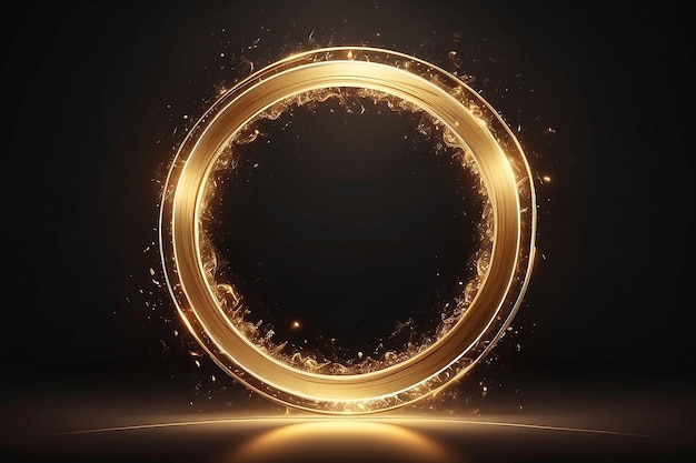 Golden sparkling ring with golden glitter isolated on black background Vector golden frame