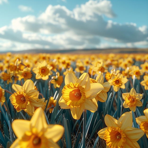 Photo golden splendor tranquil daffodil field in 8k hd detail on a sunny day