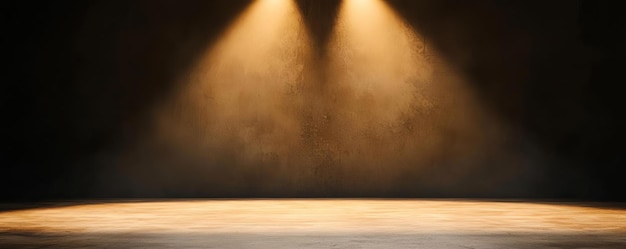 Photo golden spotlight illuminating a dark stage soft beams spreading outwards elegant and regal mood