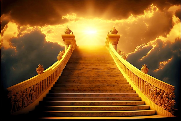 Golden stairway to heaven with paradise at end for righteous