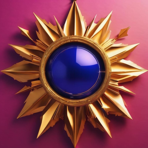 A golden star with a blue orb in the center radiating elegance and charm