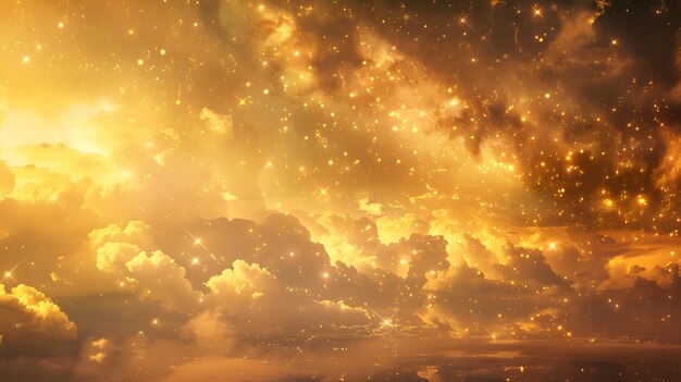 Photo the golden starry sky with clouds is a celestial scene filled with ethereal beauty and enchanting