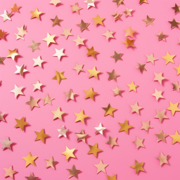 Golden stars confetti on pink background Illustration AI GenerativexA