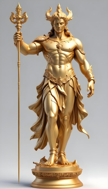 Golden statue of a god poses