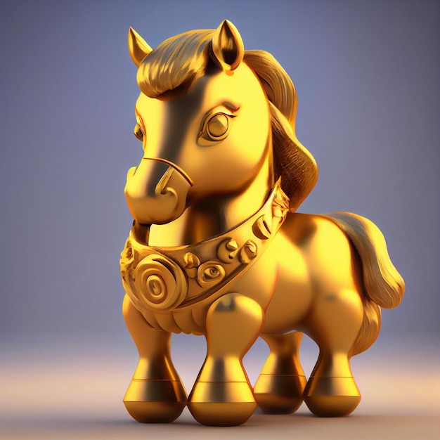 Golden statue of a horse with a collar around its neck generative ai