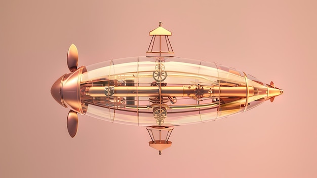 Photo golden steampunk airship with visible interior mechanisms