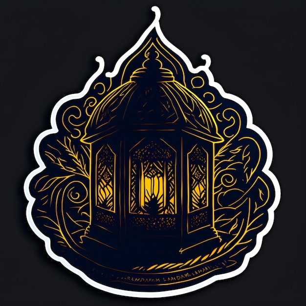 Golden sticker style lantern with full black background