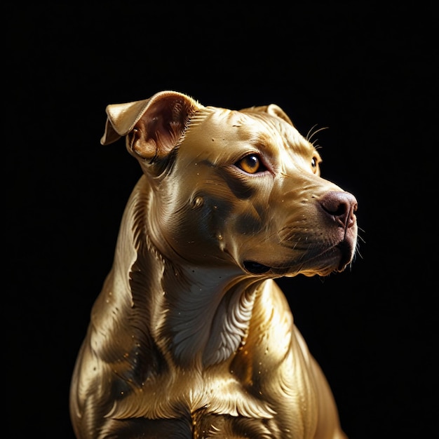 Photo golden stylized metal gold statue carving of pitbull dog