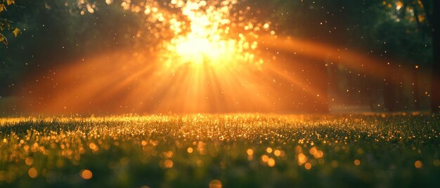 Photo golden sunlight filtering through dewy grass