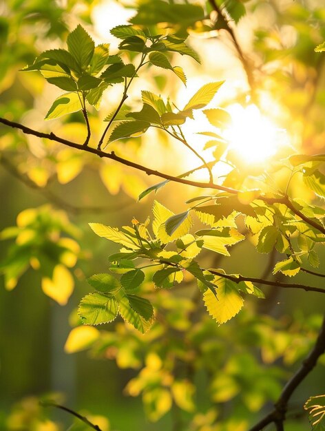 Golden Sunlight Through Fresh Green Leaves Nature Background